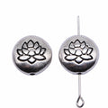 Lotus Relief Round Small-Hole Antique Silver Metal Bead view 3