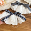 White Eyelet Lace Bow Spring Hair Clips Grey Gingham view 4
