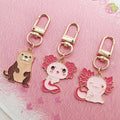 Pink Axolotl Otter Enamel Keychains Lobster Clasp 3 Styles view 3