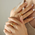 Wavy Sculptural Open Ring Gold And Steel Tone Metal view 1