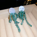 Pastel Stone Chip And Pearl Tassel Stud Earrings Jewelry Pair view 2
