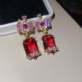 Floral Crystal Rectangle Statement Drop Earrings For Women view 9