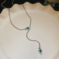 Silver Crystal Teardrop Snake Style Lariat Necklace view 7