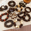 Wood Coconut Shell Stretch Bracelets Round Disc Flower 5 Styles view 4