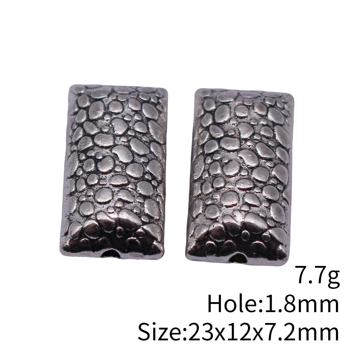 23x12x7.2mm 7.7g Antique Silver Zinc Alloy Pebble Texture Rectangle Loose Metal Double Sided Beads for Jewelry Making