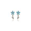 Blue Enamel Flower Stud Earrings Dual Crystal Dangles view 5