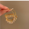 Open Hoop Earrings With Crystal Fringe In Two Tones view 2