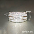 Double-Row Baguette And Round Clear Stone Wide Ring Silver Tone view 4
