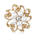 Openwork Pearl Flower Brooch With Curled Metal Petals view 1