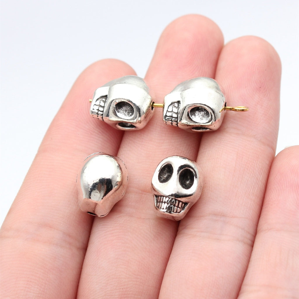 12.3x10x11.5mm 4.7g Antique Silver Zinc Alloy Skull Small Hole Loose Metal Beads for DIY Jewelry Making