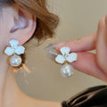 Crystal Flower Pearl Drop Stud Earrings For Women Jewelry view 6