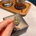 Yellow Marquise Solitaire Floral Cluster Ring In Silver Tone view 4