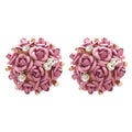 Pink Rose Cluster Stud Earrings with Crystal Accents view 5