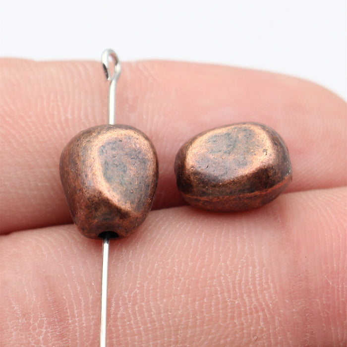 Irregular Pebble Beads in Two Antique Metal Finishes