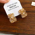 Openwork Floral Crystal Hoop Earrings in Two Tones view 1
