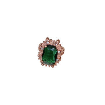 Green Crystal Open Band Statement Ring Fashion Jewelry