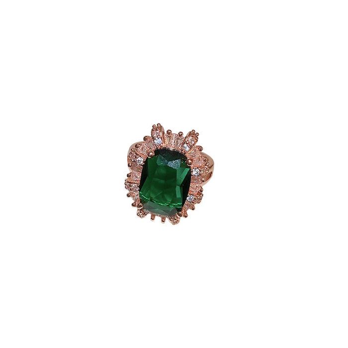 Green Crystal Open Band Statement Ring Fashion Jewelry