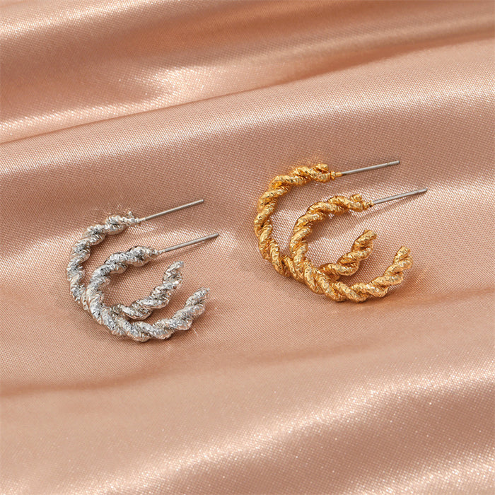Textured Twist C-Shaped Hoop Earrings in Gold and Silver Tone