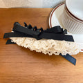 Cream Lace Black Ribbon Claw Banana Hair Clip Styles view 7