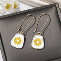 Gold Tone White and Blue Daisy Long Hook Earrings in Seven Designs view 8