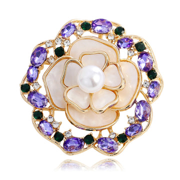 Camellia Pearl Look Shell Two Designs Metal Brooch Pin