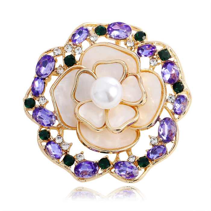 Camellia Pearl Look Shell Two Designs Metal Brooch Pin
