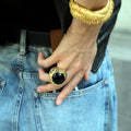 Gold Open Ring Large Round Resin Cabochon Four Colors view 3