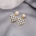 Black White Checkerboard Pearl Stud Dangle Earrings 3 Shapes view 2