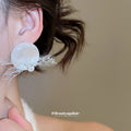 White Resin Dome and Iridescent Sequin Fringe Stud Earrings view 3