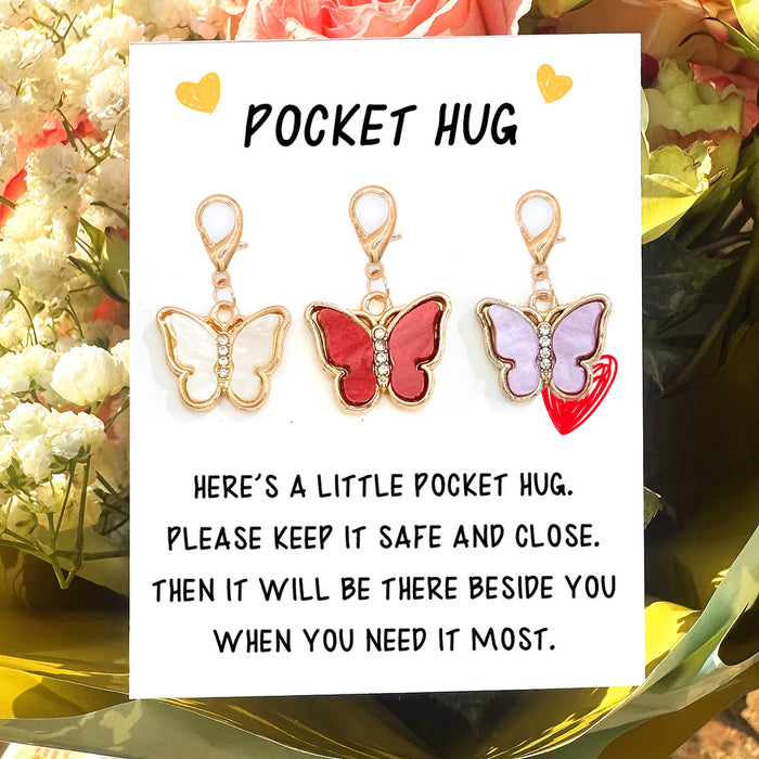 Enamel Butterfly Pocket Hug Clip Charm on Message Card