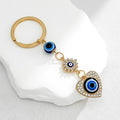 Gold-Tone Evil Eye Bead Chain Keychain With Rhinestone Charm view 1