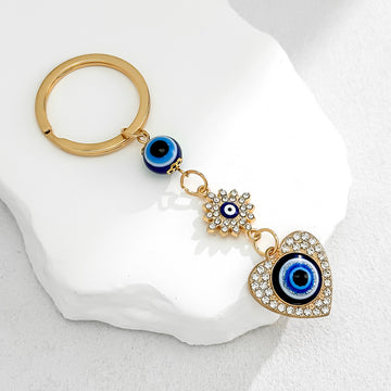 Gold-Tone Evil Eye Bead Chain Keychain With Rhinestone Charm