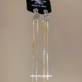 Mixed Metal Long Chain Earrings With Crystal Studs view 2