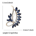 Navy Crystal Leaf Brooch With Curved Pavé Silver Tone Stem view 6