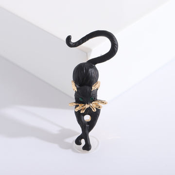 Black Cat Brooch In 1 Style With Polished Metal Details