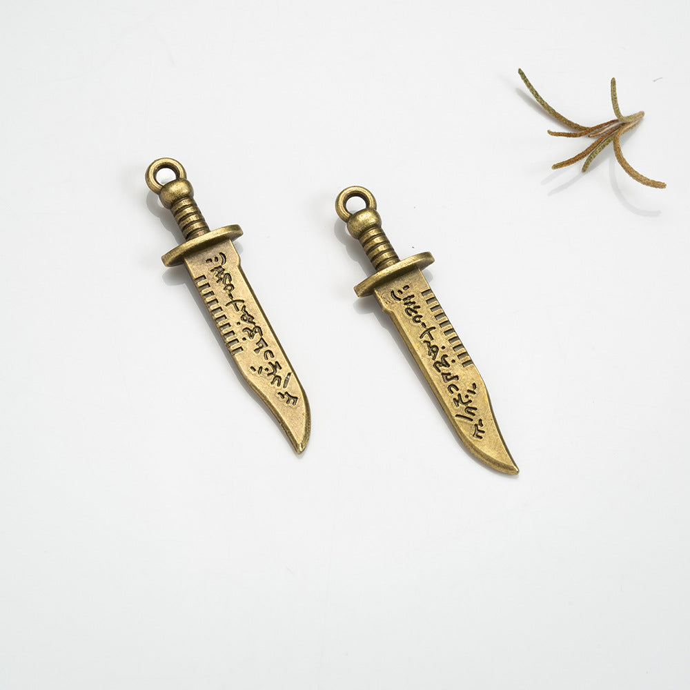 Vintage Double Sided Dagger Charm Pendant 44x11mm