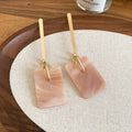 Gold Tone Pink Geometric Drop Stud Earrings Fashion Earrings view 1