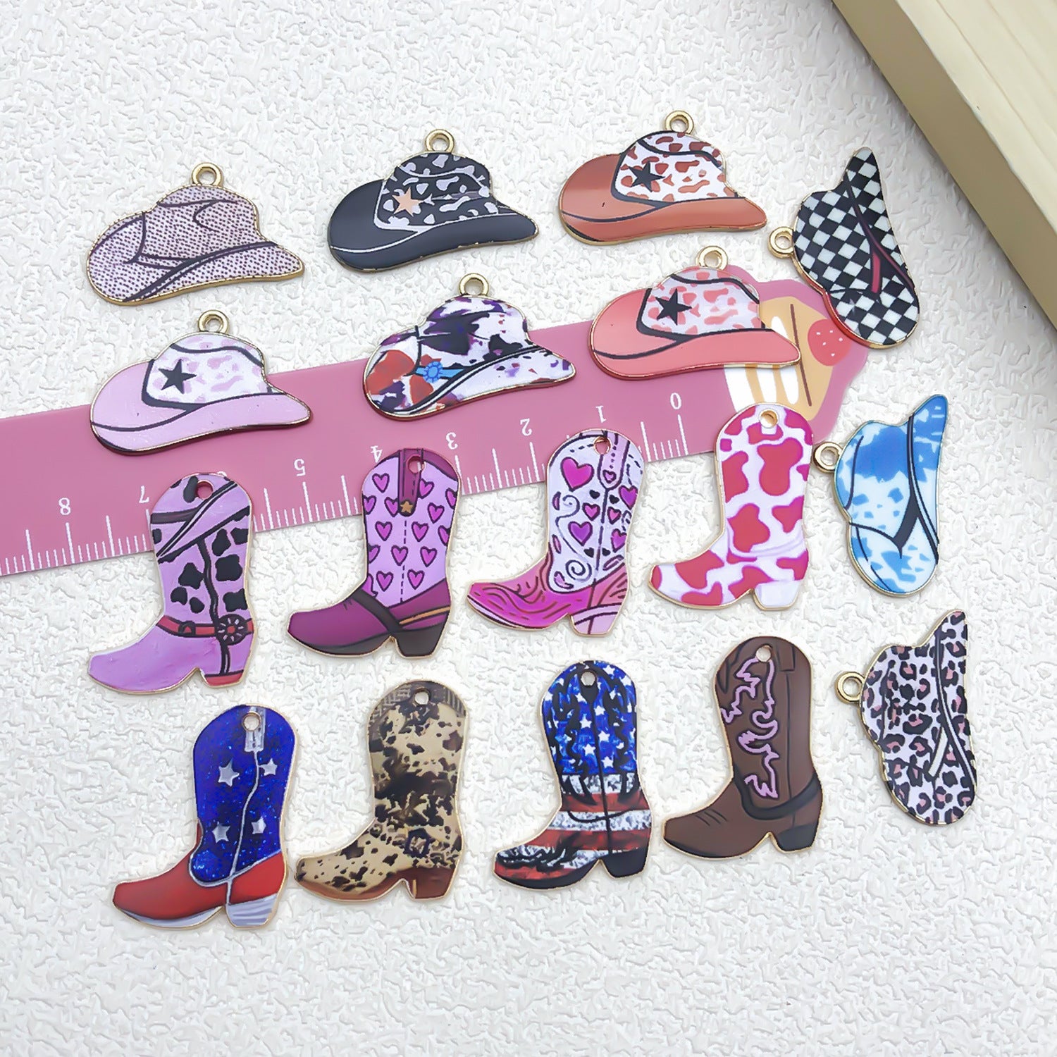Vintage Zinc Alloy Western Cowboy Boot Hat Charm Pendant for DIY Keychain