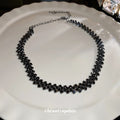 Rhinestone Zigzag Bracelet And Choker Necklaces Silver Black view 2