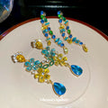 Colorful Crystal Floral Long Drop Earrings in Two Distinct Styles view 3