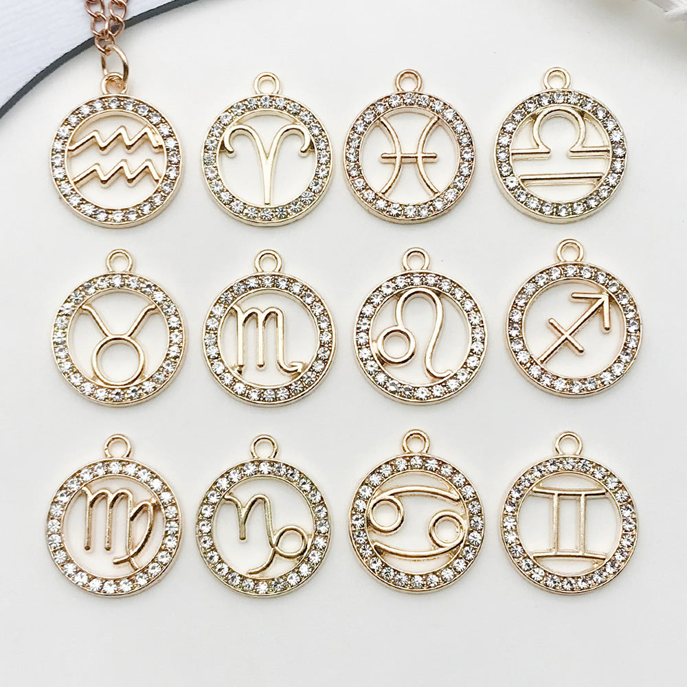 Zinc Alloy Rhinestone Zodiac Sign Charm Pendant for DIY Necklace Earrings Keychain