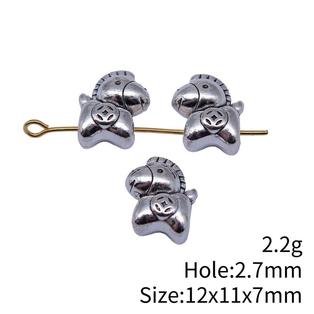 12x11x7mm 2.2g Antique Silver Zinc Alloy Horse Coin Large Hole Beads for Bracelet Jewelry Making