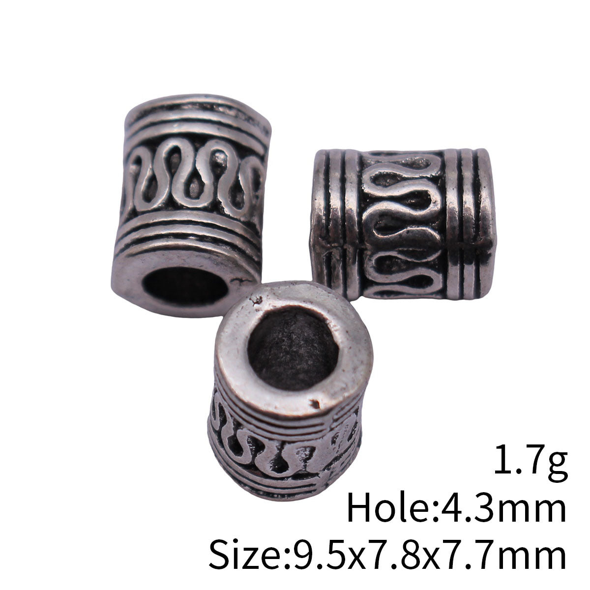 9.5x7.8x7.7mm 1.7g Multi-Color Zinc Alloy S Pattern Tube Large Hole Beads for DIY Jewelry and Dreadlocks