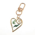 Gold Tone Open Heart Pressed Flower Resin Clip Keychains view 6