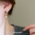 Champagne Pearl Drop Stud Earrings with Brown Enamel Tops view 4