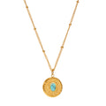 Gold Round Sunburst Turquoise Pendant Necklace Steel Chain view 5