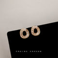 Gold Hollow Oval Baguette Crystal Stud Earrings Pair view 3