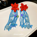 Red Flower and Blue Beaded Tassel Statement Earrings view 4