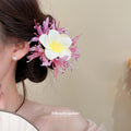 Plumeria Fabric Flower Duckbill Hair Clips Seven Colors view 3