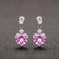 Silver Tone Heart Drop Earrings Pink Yellow Clear Colors view 6